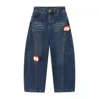 Mr. Jiangnan Retro Plush Apple Pin Wide Leg Jeans