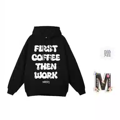 棉购 满印字母印花连帽上衣学生休闲时尚百搭潮流绒衫加绒加厚宽松卫衣 女款