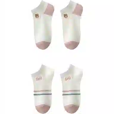 妮轻 纯棉网眼透气条纹甜美短袜 女款