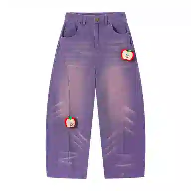 Mr. Jiangnan Retro Plush Apple Pin Wide Leg Jeans