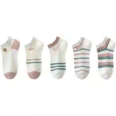 妮轻 纯棉网眼透气条纹甜美短袜 女款