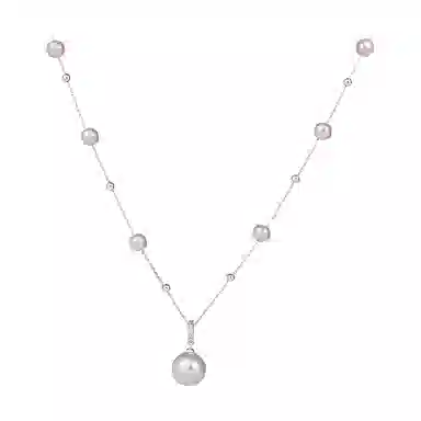 希遇 银色满天星蝴蝶结珍珠 轻奢小众颈链夏天温柔配饰品#好运 合金 项链 男女同款情侣款