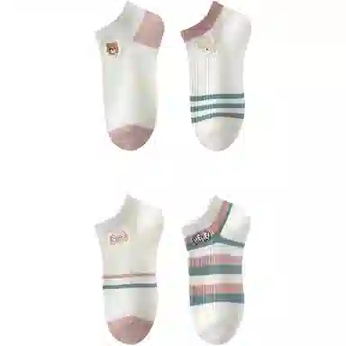 妮轻 纯棉网眼透气条纹甜美短袜 女款
