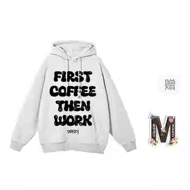 棉购 满印字母印花连帽上衣学生休闲时尚百搭潮流绒衫加绒加厚宽松卫衣 女款