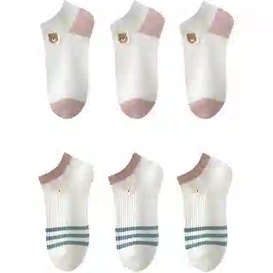 妮轻 纯棉网眼透气条纹甜美短袜 女款