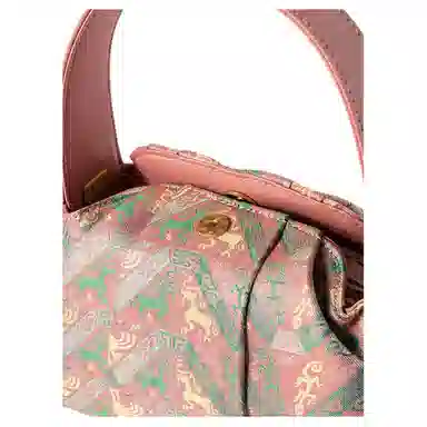 上海故事 福禄祥鸟新中式国风真丝真皮 牛皮 褶皱包手提包 女款 蜜粉色