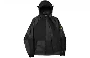 Stone Island Metal Nylon Logo Zip Hoodie Black