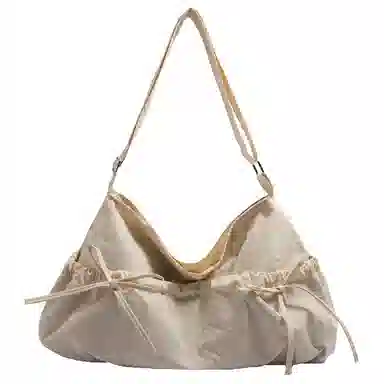 德力熊 小众设计休闲斜挎包纯色褶皱抽绳轻便 尼龙 单肩包 女款 黑色/灰色/白色/黄色/蓝色