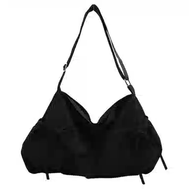 德力熊 小众设计休闲斜挎包纯色褶皱抽绳轻便 尼龙 单肩包 女款 黑色/灰色/白色/黄色/蓝色