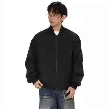 冈哉 美式简约解构装饰外套约棒球领下摆松紧慵懒感个性痞帅日常通勤柔软舒适亲肤飞行夹克  男女同款