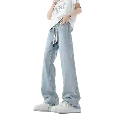 布客行 美式复古废土风水洗直筒修身基础款高街透气舒适亲肤休闲百搭微喇弯刀纯色抽绳弹力长裤牛仔裤 男女同款