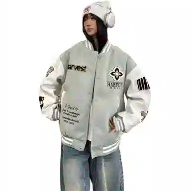 悍戈 美式复古潮流舒适百搭祖母刺绣运动棒球服外套夹克 男女同款