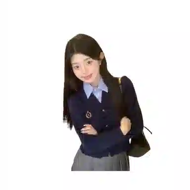 望莱仕 短款两件学院上衣女装秋季高级开衫毛衣针织衫 女款