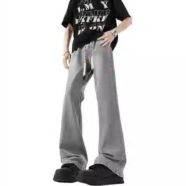 布客行 美式复古废土风水洗直筒修身基础款高街透气舒适亲肤休闲百搭微喇弯刀纯色抽绳弹力长裤牛仔裤 男女同款