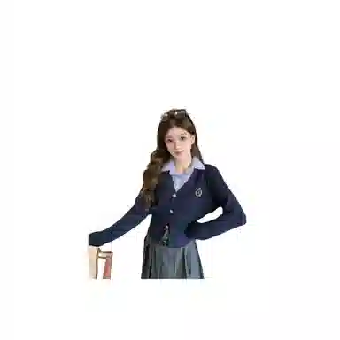 望莱仕 短款两件学院上衣女装秋季高级开衫毛衣针织衫 女款