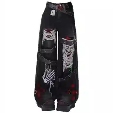 识恩 适中宽松阔腿高腰牛仔裤 女款