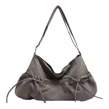 德力熊 小众设计休闲斜挎包纯色褶皱抽绳轻便 尼龙 单肩包 女款 黑色/灰色/白色/黄色/蓝色