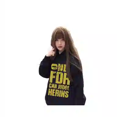 望莱仕 美式街头秋季斑驳字母印花连帽潮流男女国潮宽松卫衣 女款