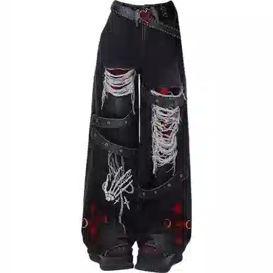 识恩 适中宽松阔腿高腰牛仔裤 女款