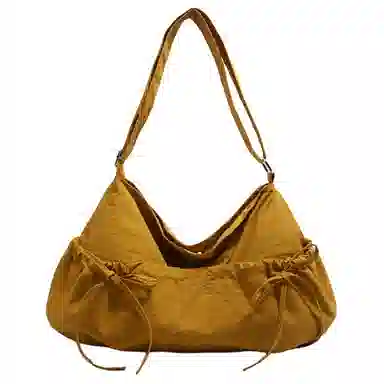 德力熊 小众设计休闲斜挎包纯色褶皱抽绳轻便 尼龙 单肩包 女款 黑色/灰色/白色/黄色/蓝色