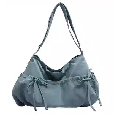 德力熊 小众设计休闲斜挎包纯色褶皱抽绳轻便 尼龙 单肩包 女款 黑色/灰色/白色/黄色/蓝色