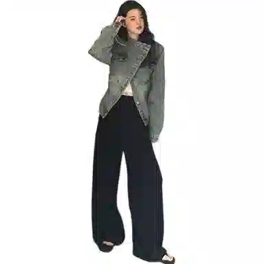 邓大喵 美式复古高级感怀旧女春秋设计感宽松夹克上衣服牛仔外套 女款