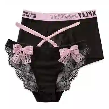 MIIOW Couple Set Lace Trim Low Waist Bow Triangle Panties