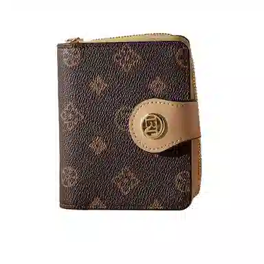 老人头 经典老花折叠短款通勤轻便实用 合成革 卡包 常规 女款 咖色