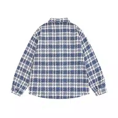 半空山 美式潮牌复古小香风翻领格子条纹撞色宽松舒适休闲百搭外套夹克 男女同款