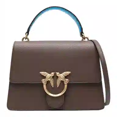 PINKO Love Birds Leather Tote Brown
