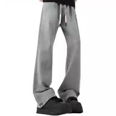 布客行 美式复古废土风水洗直筒修身基础款高街透气舒适亲肤休闲百搭微喇弯刀纯色抽绳弹力长裤牛仔裤 男女同款