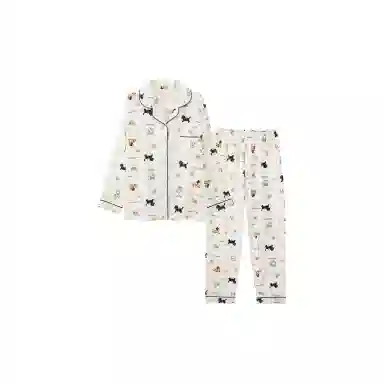 静英鸾 可爱卡通图案满印简约舒适翻领可外穿家居服睡衣套装 女款