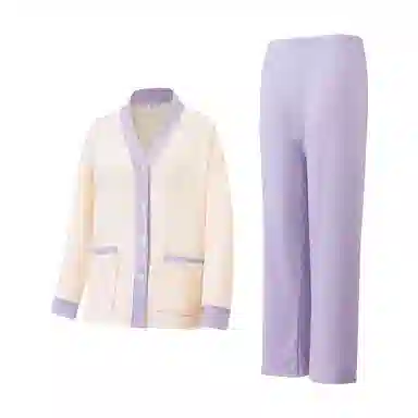静英鸾 德绒长袖长裤和尚领开衫纯色简约甜美两件套家居服秋冬季保暖套装 女款