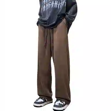 顶峰保罗 美式复古宽松直筒阔腿加绒加厚卫裤无性别主义运动卫衣纯色情侣款潮流百搭亲肤舒适休闲裤 男女同款