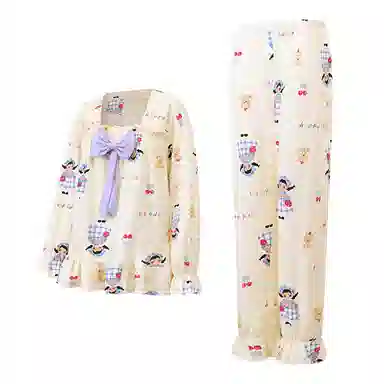 静英鸾 德绒长袖长裤方领套头可爱卡通小女孩两件套家居服秋冬季保暖套装 女款