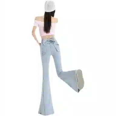 如续 蝴蝶结微喇高腰喇叭裤牛仔裤 女款