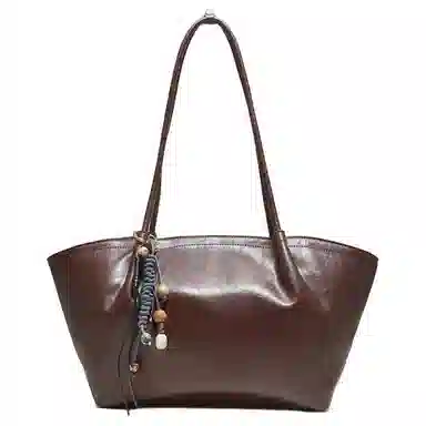 百思图 优雅复古简约百搭舒适时尚 人造革 单肩包 大号 女款 棕色/黑色