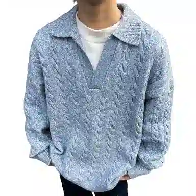 悍戈 韩系慵懒风假两件叠穿长袖套头翻领百搭单品针织衫 男女同款