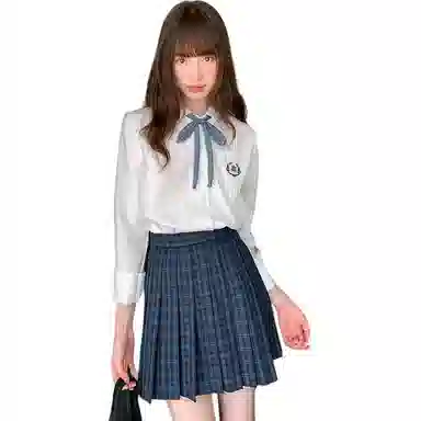 东鲸岁时记 学院风长袖衬衫小个子高腰显瘦格裙裙装套装 女款