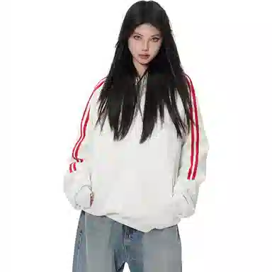 欧迪芬 复古潮牌条纹连帽春秋插肩袖套头外套宽松长袖卫衣 男女同款