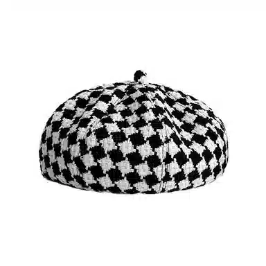 祎步康 时尚英伦针织格子 棉涤 贝雷帽 女款
