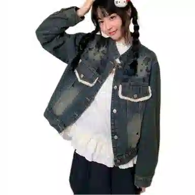 邓大喵 刺绣短款印花上衣小众盐系牛仔外套 女款