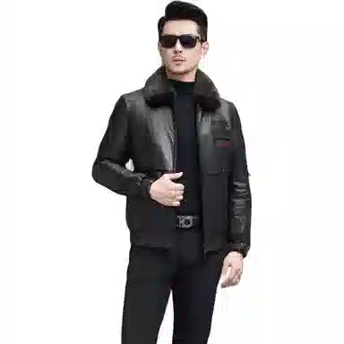 比利斯山羊 简约商务水貂领牛皮真皮皮衣 男女同款
