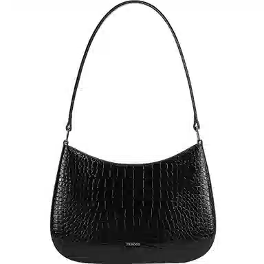 妙迪 时尚潮流百搭高级质感鳄鱼纹腋下法棍包 牛皮革 单肩包 常规 女款 子夜黑