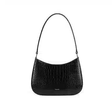 妙迪 时尚潮流百搭高级质感鳄鱼纹腋下法棍包 牛皮革 单肩包 常规 女款 子夜黑