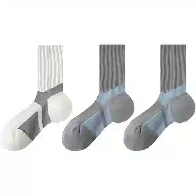 二三二三 深色薄款条纹透气吸汗运动袜户外登山抗菌防臭舒适防滑高弹不勒脚袜简约日常通勤百搭短袜中筒袜 男款