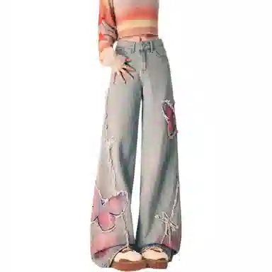 识恩 时尚适中宽松阔腿高腰牛仔裤 女款