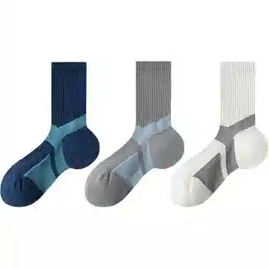 二三二三 深色薄款条纹透气吸汗运动袜户外登山抗菌防臭舒适防滑高弹不勒脚袜简约日常通勤百搭短袜中筒袜 男款