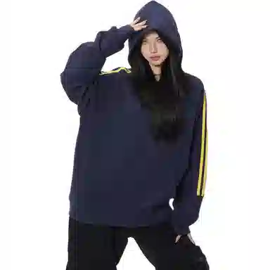 欧迪芬 复古潮牌条纹连帽春秋插肩袖套头外套宽松长袖卫衣 男女同款