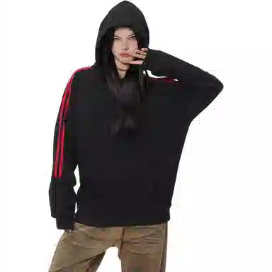 欧迪芬 复古潮牌条纹连帽春秋插肩袖套头外套宽松长袖卫衣 男女同款